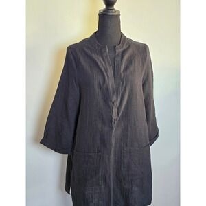 Kona Sol Women's Tunic Cover-Up Small Black Textured Cotton travel vacation